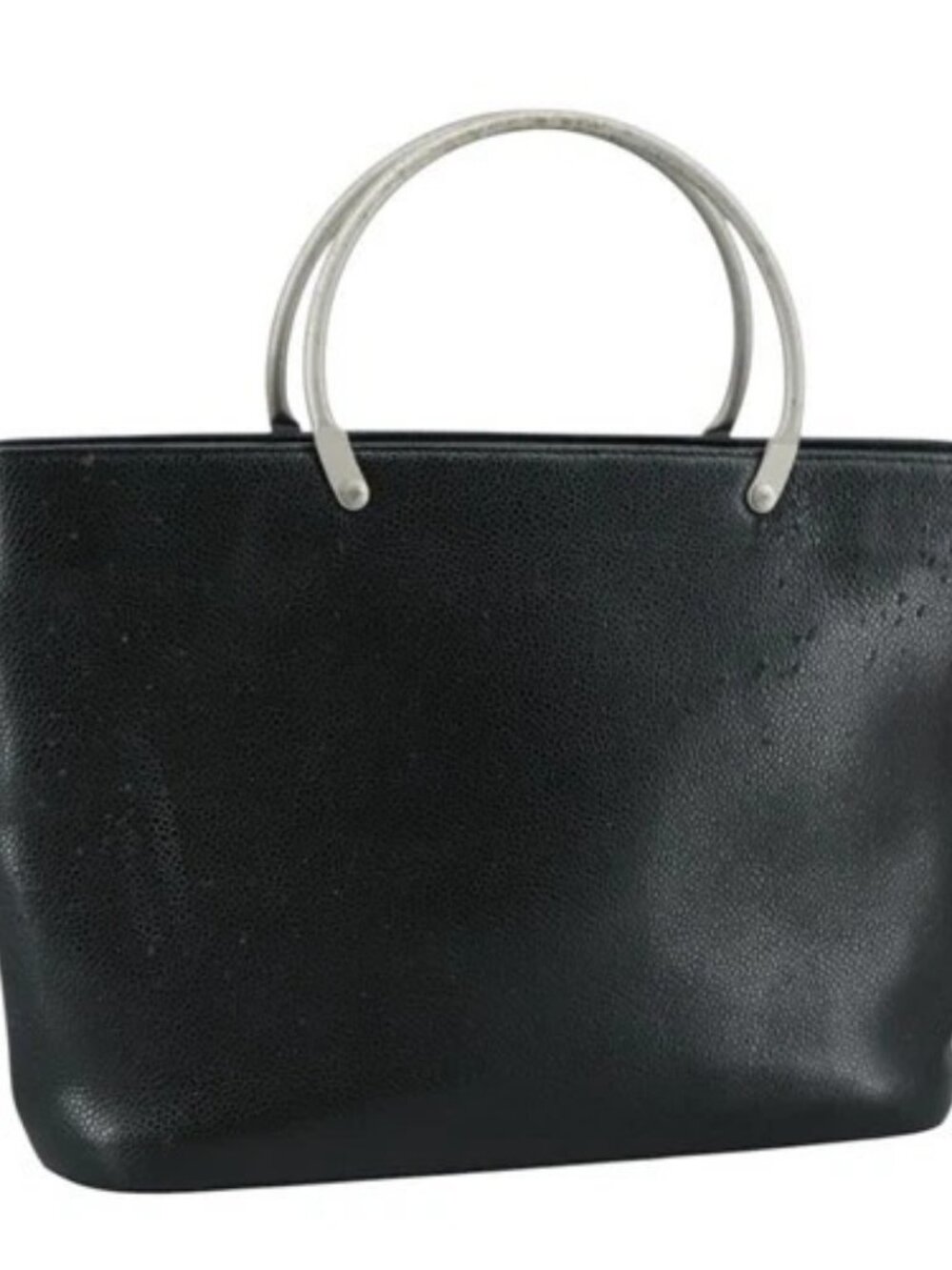 CHANEL Hand Bag Grained Calf Skin Black CC Auth